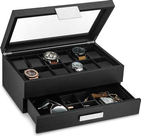 metal watch storage boxes|watch box with clear lid.